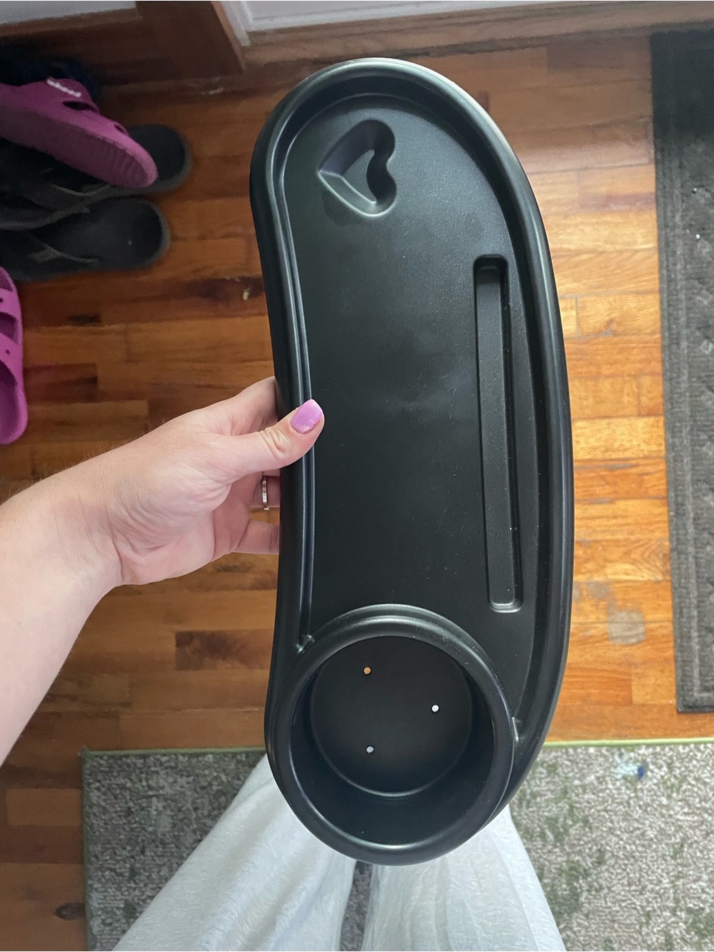 Black Plastic Snack Tray with Cup Holder